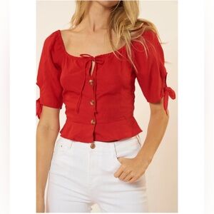 Red Carter Audrey Off the Shoulder Red Top
